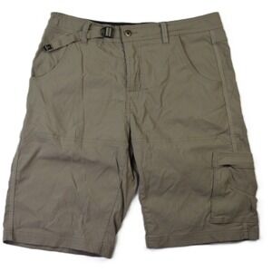 prAna Mens Zion Hiking Cargo Shorts Tan Khaki Stretch Belted Size Medium